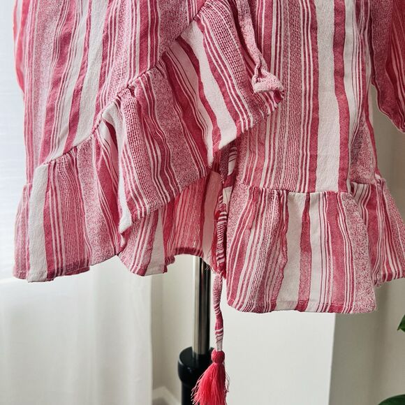 Blue Island Pink & White Candy Striped Cotton Ruffly Flowy Summer Dress Medium - Picture 5 of 9